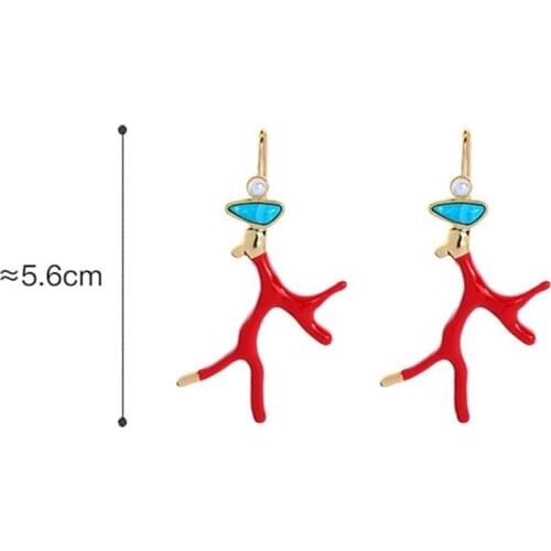 Red Enamel Coral Antlers Acrylic Resin Drop Earrings Girl Fashion Jewelry
