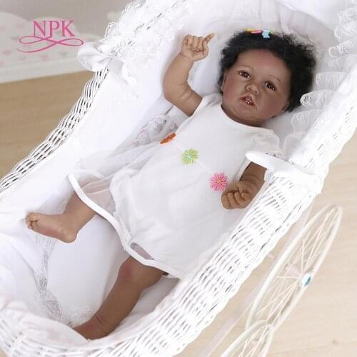 NPK 56CM Have teeth detailed painting soft full body silicone 100% hand-made collectibles rebborn doll African American baby