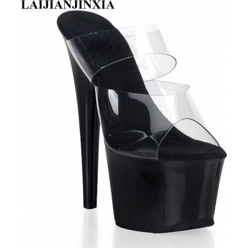 LAIJIANJINXIA New Professional Customize 23cm Slippers Women Shoes Slides Summer High Heels Ladies Shoes Transparent Party Shoes