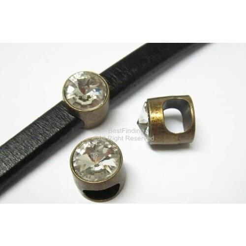 Rhinestone licorice spacer Antique bronze crystal Licorice leather findings -LR82B