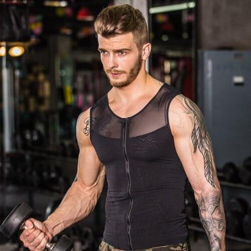 Male Body Shaper Fitness Vest Breathable Stretch Zipper Tank Tops Men Sexy Sculpting Underwear Sleeveless Workout Clothing