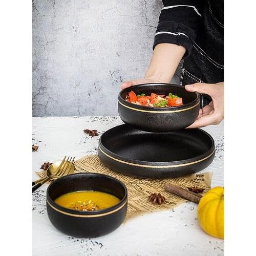 Korean style Rice bowl ceramic bowl black tableware salad bowl soup bowl household creative noodle bowl dessert bowl small bowl
