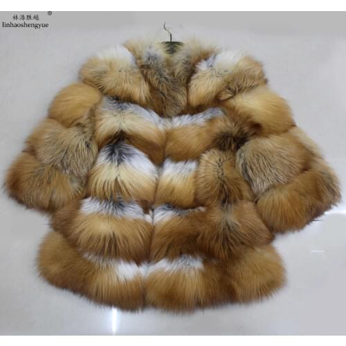 Linhaoshengyue Fashion Women Red Fox Fur Coat Winter Fashion Coat Freeshpping