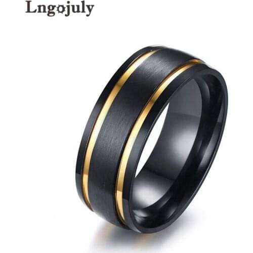 Fashion Titanium Steel Black Gold Rings For Men Engagement Party Ring 8MM Jewelry Accessoeries Gifts