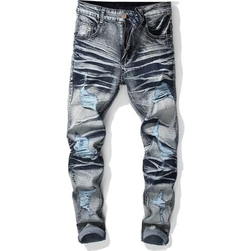 2021 New Ripped Men Jeans High Quality Elasticity Mens Denim Pants Slim Hole Man Trousers Big Size 28-42