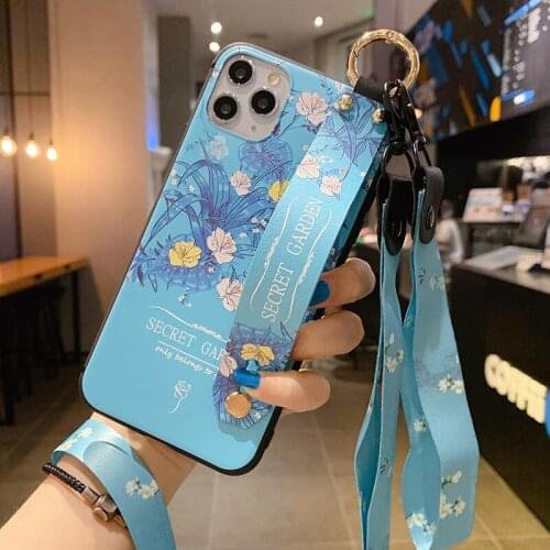 Sumkeymi Lanyard Wrist Strap Flower Soft TPU Phone Holder Case For iphone 12 11 7 8 Plus mini Pro Max X XS XR Hand Band Case