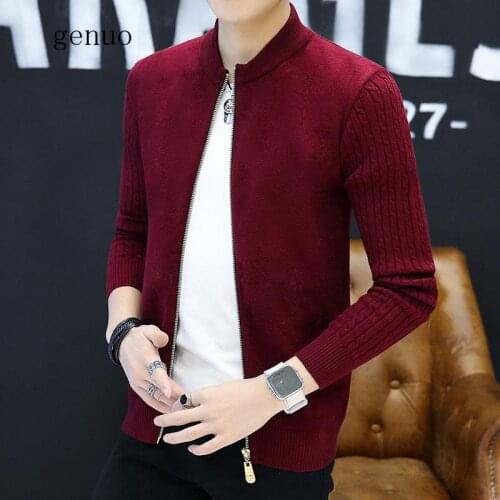 Genuo New 2020 Brand-Clothing Spring Cardigan Male Fashion Quality Cotton Sweater Men Casual Gray Redwine Mens Sweaters Cardigan