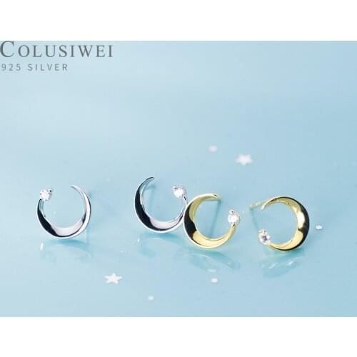 COLUSIWEI New Arrival 925 Sterling Silver Simple Moon Stud Earrings for Women Hypoallergenic Ear Stud Fine Jewelry Accessories