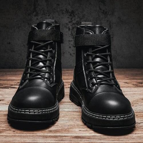 Autumn mens boots winter Martin boots shoes high-top comfortable casual shoes mens leather adult black sneakers