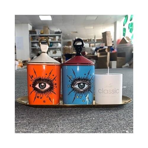 Lovely Design Big Eyes Jar Hands with Lids Ceramic Decorative Cans Candle Holder Storage Cans Home Decorative Box for Makeup
