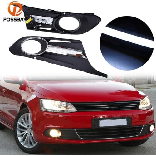 POSSBAY Fog Light Front Bumper Grille Cover for VW Jetta MK6 2011-2014 Pre-facelift LED DRL Day Lights for Jetta Front Grill