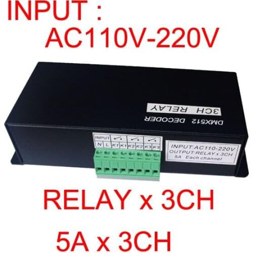 Led Lamp Lighting DMX512 Decoder AC 110V-220V 3CH*5A DMX-512 Signal Relay Switch