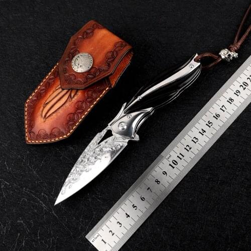 VG10 Damascus steel ebony handle tactical outdoor camping survival hunting self-defense EDC tool kitchen fruit folding knife