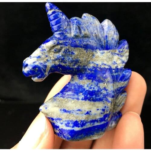 Top！2" Carved lapis lazuli Unicorn Skull Natural Quartz Crystal Skull Healing 1pcs