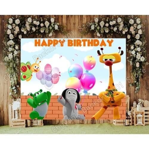 Cartoon Baby TV Photography Backdrop Kids Birthday Party Decoration Banner Animals Custom Background Vinyl Photo Booth Props
