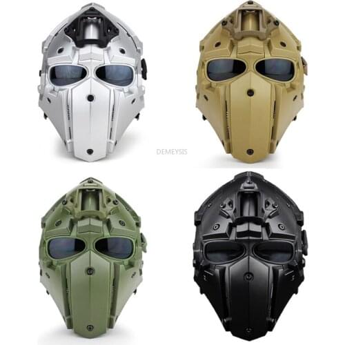 Military Tactical Helmet Full Fcae Cover with 5lens Terminator Helmet & Mask & Goggle Set for Hunting Paintball CS Protective