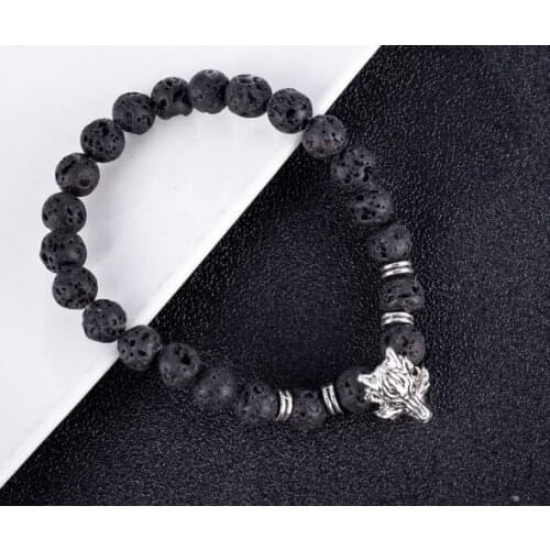 Wolf 8mm Punk multicolor Agate beads Chakra Reiki Buddha Yoga Bracelet elastic adjustable Volcanic Stone Bangles cfb2