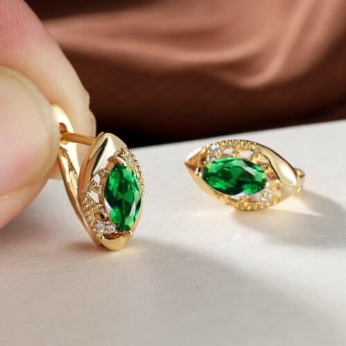 Luxury 18K Gold Piercing Clip Earrings for Women Marquise Cut Emerald Purple Pink Zircon Earrings Wedding Party Jewelry Gift