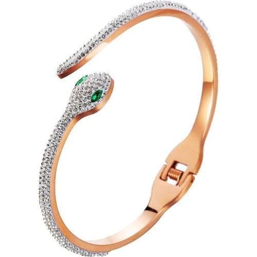 Fashion snake-shaped titanium steel bracelet ladies jewelry, stainless steel inlaid with AAA grade zircon accessories