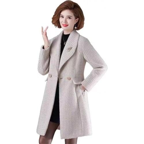 Middle-Aged Mother Winter Woolen Coat Mid-Length Suit Collar Middle- Elderly Autumn Winter Mink Jacket Thickening Warm Outwear