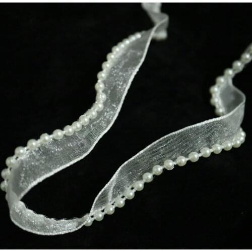 1.2cm*5yards pearl lace trims for wedding dress Thin organza trimmings for clothes Sew on ribbons and trims for sewing