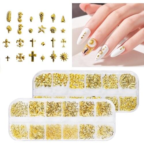 1 Box New Nail Art Japanese Art 12 Grid Nail Rivet Jewelry Set Alloy Solid Semicircular Metal Nail Decoration Accessories DIY