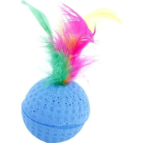 1 Pcs Colorful Sponge Balls Cats Toys with Feathers Kitten Interactive Toys AUG889