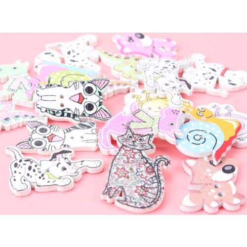 16 styles Mixed Animal buttons cats and dogs Shaped Wooden Sewing Buttons Handmade Scrapbooking Craft Accessories 30pcs