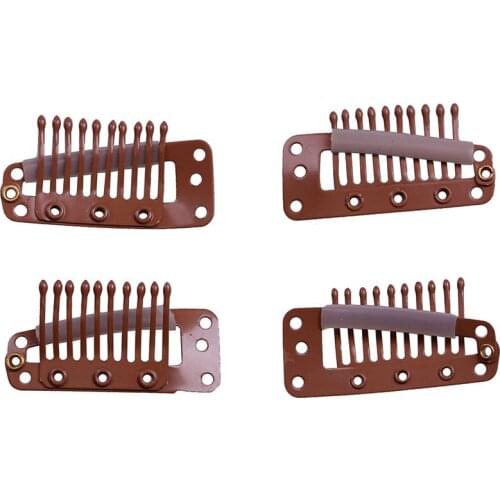 200 PCS 3.8cm 10 Teeth Hair Extension Clips Snap Metal Clips With Silicone Back For Clip in Human Hair Extensions Wig Comb