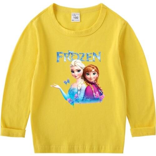 2021 Spring Frozen 2 Elsa Anna Cotton Casual Long Sleeve Graphic Cartoon Children TShirt Girls Clothes Oullovers Outerwear