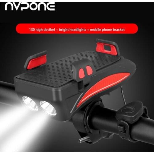 3 IN 1 Phone Holder MTB Bike LED Bicycle Flashlight Horn Wire USB Charger Band Handlebar Accessory Stand motorcycle Front Light