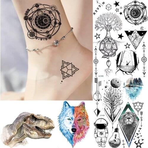 COKTAK 3D Magic Totem Triangle Geometric Temporary Tattoos Sticker Planets Tree Armband Tatoos Body Art Girls Women Tattoo