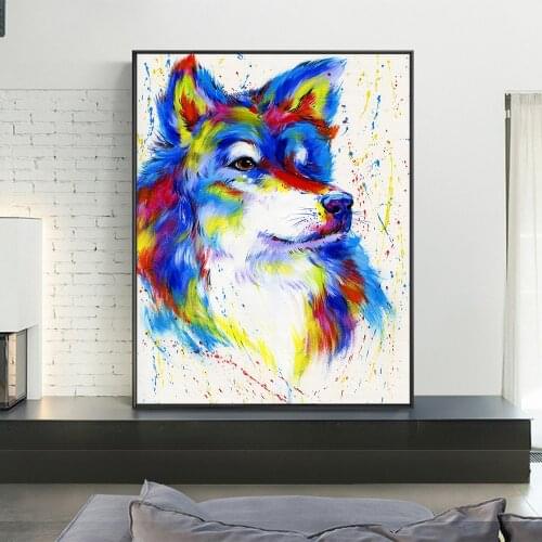 AHPAINTING Canvas Painting Wall Art Cute Dog Modern Abstract Color Art Poster Wall Picture For Home Decorationr No Frame