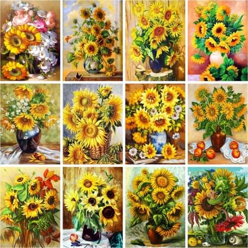 Huacan Diamond Painting Full Sunflower Home Decoration Embroidery Mosaic Flower Vase Cross Stitch Diamond Art