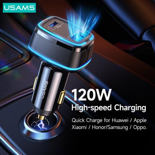 USAMS 105W 3 Ports USB Fast Quick Car Charger For iPhone Xiaomi Huawei Laptops OnePlus Tablets Universal USB Car-charger Adapter
