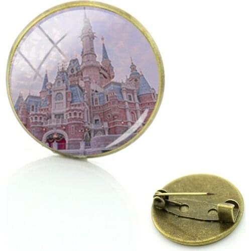 Disney Dream Castle Brooch Retro Character Boutique Brooch Animation Round Glass Jewelry Fashion Brooch