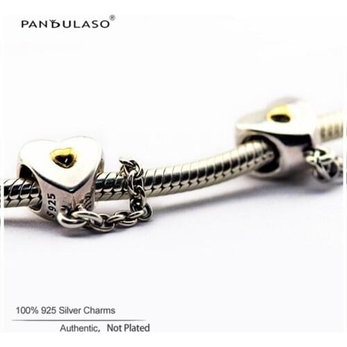 Heart & Crown Safety Chain Charms For Jewelry Making Fits Original Charms Bracelets For Woman DIY Sterling Silver Jewelry Beads