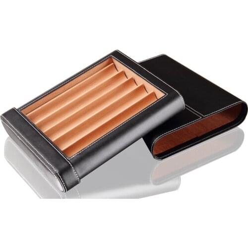 COHIBA Handmade Cedar Wood Cigar Travel Case Portable Leather Cigar Humidor (Holds up 5 Cigars)