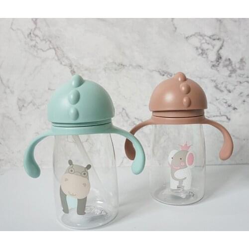 Kids Children Cartoon Animal School Drinking Water Straw Bottle Gravity Ball Straw Baby Cup with Shoulder Strap Water Bottle