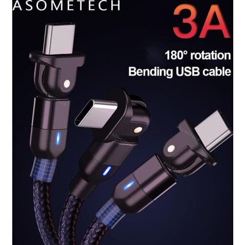 180° Rotation 3A Fast Charging USB Cable Micro USB Type C Phone Charger Cord Nylon Braided Data Cable for iPhone Samsung Xiaomi