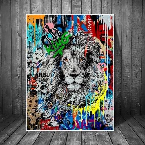 Lion Graffiti Art Canvas Paintings On The Wall Art Posters And Prints Street Art Animals Pictures Home Wall Decoration Cuadros