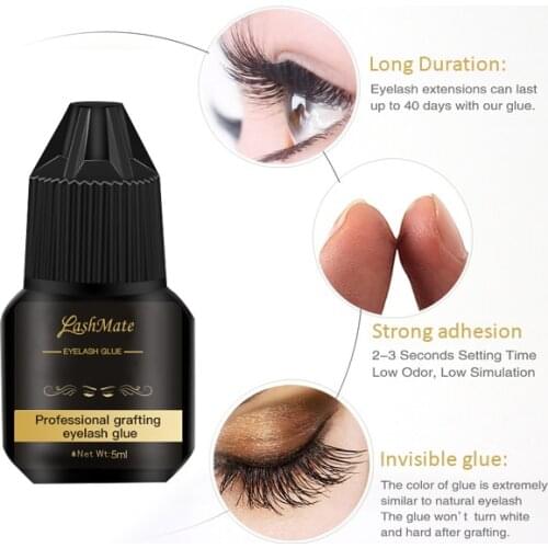 Eyelash Adhesive Black Strong Eyelash Extension Glue 1-2 Seconds Quick Dry Professional False Eyelashes Glue Low Smell 5ml