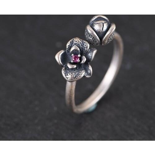 FNJ Lotus Flower Ring 925 Silver Adjustable Size 100% Original Real S925 Solid Silver Rings for Women Jewelry Fine Cubic Zircon