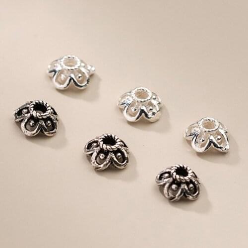 5pcs/lot 925 Sterling Silver Pretty Hollow Flower Bead Caps 5.5mm S925 Silver Charm End Caps DIY Jewelry Making Decorations