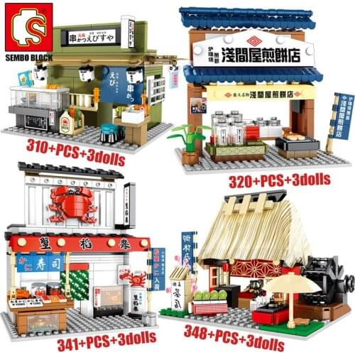 City Architecture Food Shop Retail Store Bricks Street View Restaurant House Set Model Building Blocks Toys For Girl