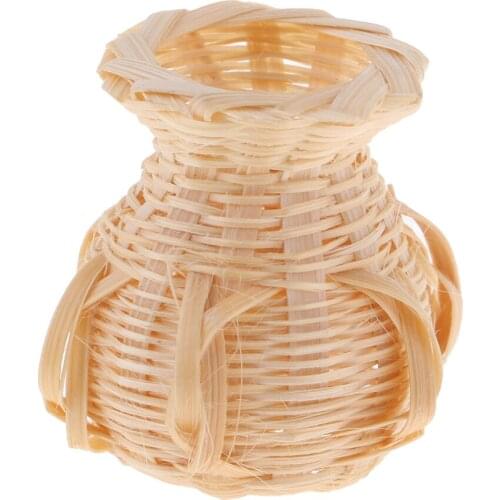 Handcrafted 1/12 Scale Round Ultra Miniature Bamboo Basket Fishing Basket Dollhouse Miniature Supply Kids DIY Pretend Play Toy