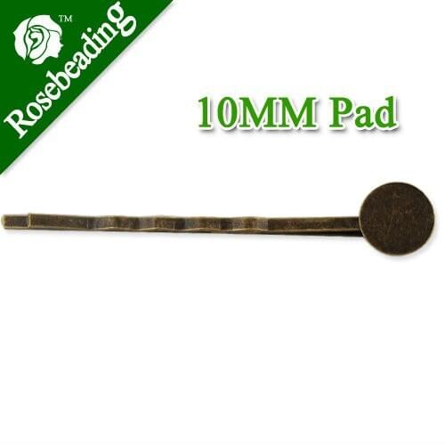 55*10MM Antique Bronze Plated Brass Bobby Pin With pad,fit 10mm glass cabochon,bobby pin,bobby blank,hair pin,sold 50pcs per pkg