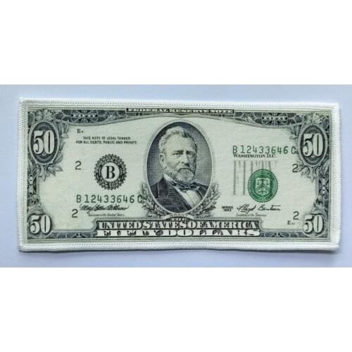 Hot! 5.8 inch Fifty Dollars $50 Bills Cash Money Currency Dollar Applique Iron On Patch DIY Sew ~ (Size is about 14.8 * 6.8 cm)