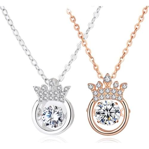 Fashion Luxury Shiny Rhinestones Zircon Crown Pendant Trendy Ladies Chain Necklace Wedding For Women Charm Jewelry Necklace