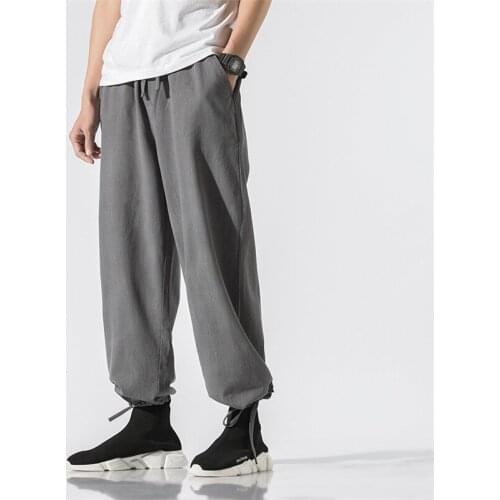 Cotton Linen Men Casual Loose Straight Pants 2020 Summer Joggers Trousers Male Chinese Style Wide Leg Pants Plus Size M-7XL